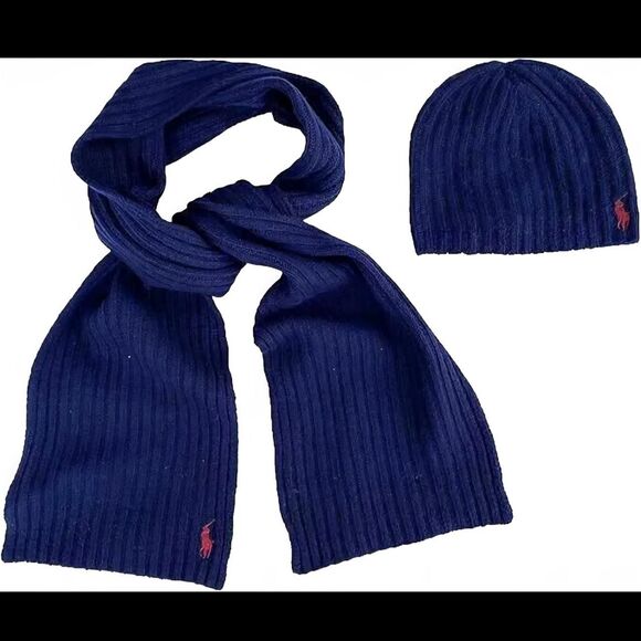 Polo Ralph Lauren Men's Navy Blue Scarf and Hat Set - Picture 4 of 4